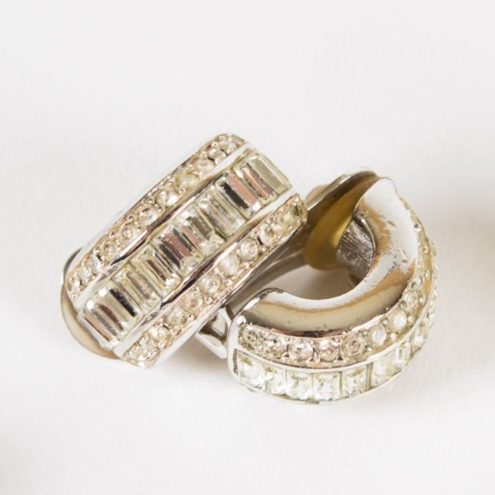 Vintage Christian Dior Baguette Cluster Clip-on Huggie Earrings